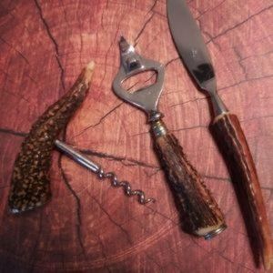 Vintage Antique Stag Horn Barware Set